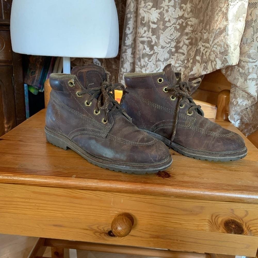 Prospector Mens Brown Leather‎ Lace Up Moc Toe Work Boots Size 7 C Vintage Rare